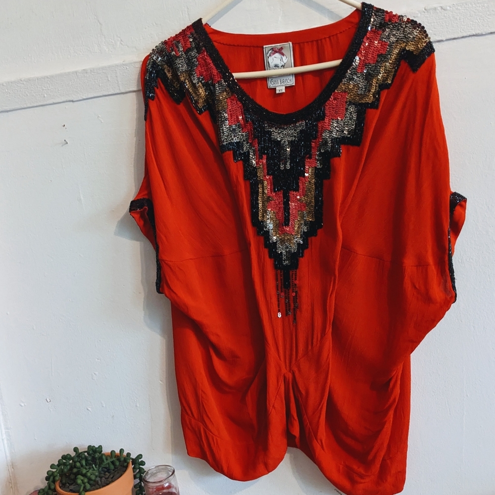 Yoana Baraschi Sequin Beaded Dressy Jersey Kimono Top Anthropologie XS